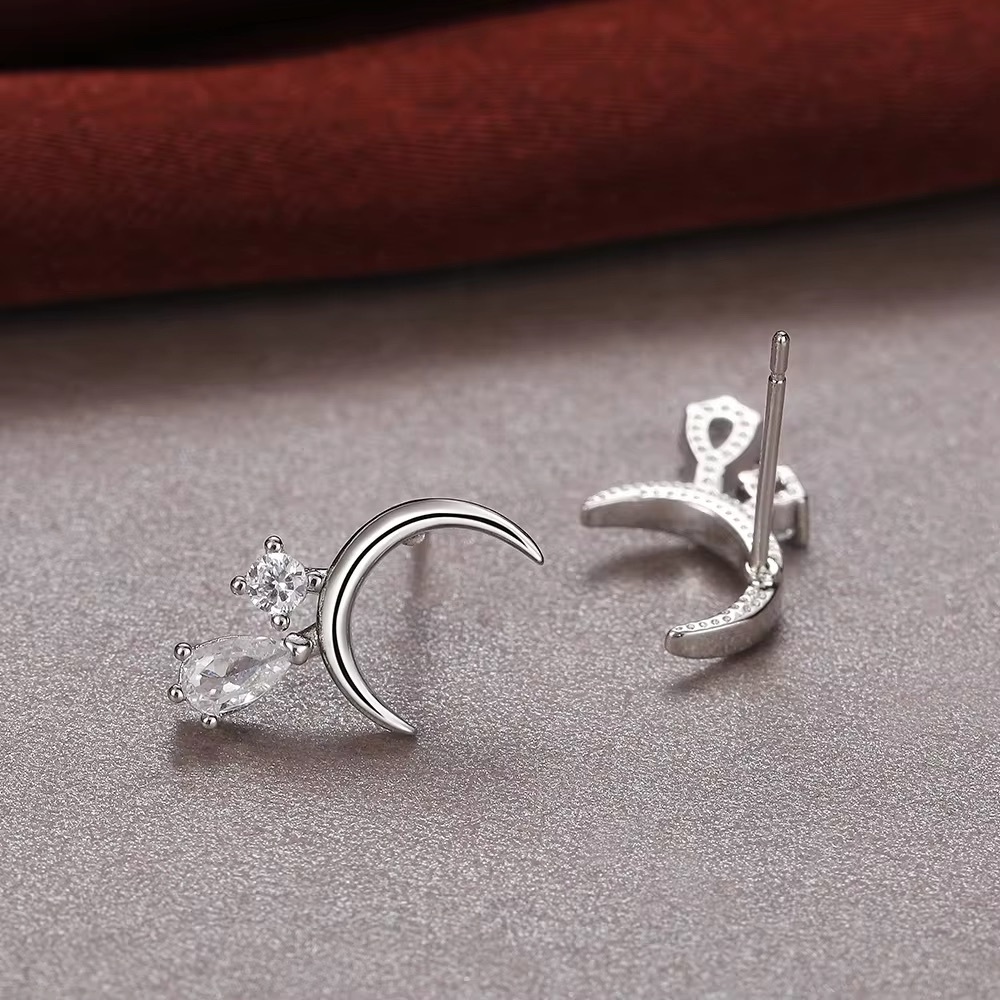 Tiny Silver Crescent Moon Post Back Dangle Earrin… - image 6
